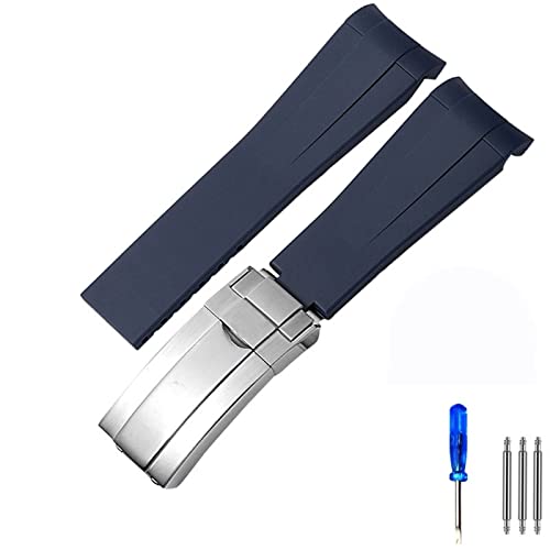 SAAWEE Gummi Silikon Armband 20mm 21mm Für Rolex submariner daytona DEEPSEA Oysterflex Uhren Band GMT armbanduhr(Blue Silver,21mm) von SAAWEE