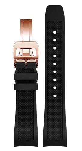 SAAWEE Gummi-Uhrenarmband 22 mm für Iwc IW390502 IW390209 Armband Faltschließe gebogenes Ende Armbanduhren Gürtel(Black-rose-fold) von SAAWEE