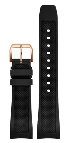 SAAWEE Gummi-Uhrenarmband 22 mm für Iwc IW390502 IW390209 Armband Faltschließe gebogenes Ende Armbanduhren Gürtel(Black-rose-pin) von SAAWEE