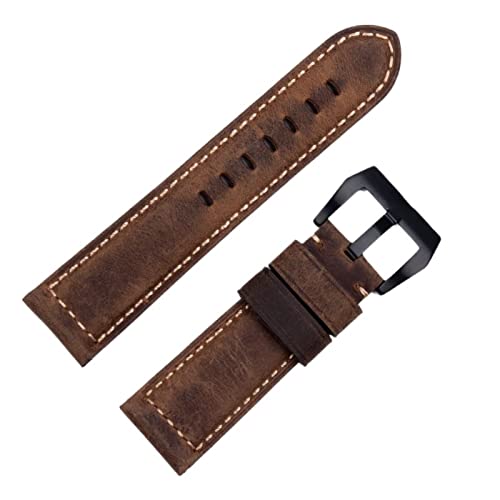 SAAWEE Handgemachtes Uhrenarmband Zubehör Retro Vintage Echtes Crazy Horse Leder 24mm Armband für Panerai Riemen Tang Schnalle(Coal Black,24mm) von SAAWEE