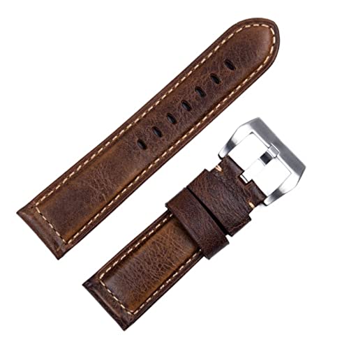 SAAWEE Handgemachtes Uhrenarmband Zubehör Retro Vintage Echtes Crazy Horse Leder 24mm Armband für Panerai Riemen Tang Schnalle(Darkblue Black,24mm) von SAAWEE