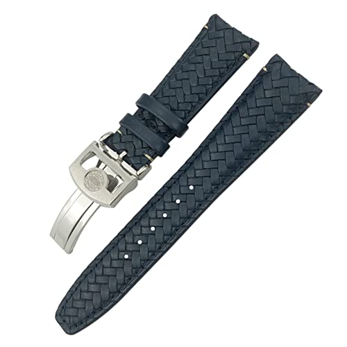 SAAWEE Kauwindgurt Für Iwc Portugieser Pilot IW394005 IW3777 Blaues Weiches Uhrband 20mm 21mm 22mm Gewebte Echte Leder -Uhrenbandbänder(Blue silver 2,22mm) von SAAWEE
