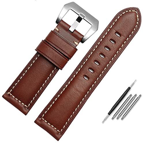 SAAWEE Leder-Uhrenarmband für Herren, geeignet für Panerai Seiko Citizen Jeep italienische Leder-Uhrenkette 22 mm 24 mm 26 mm Uhrenarmbänder(Dark brown Silver,22mm) von SAAWEE