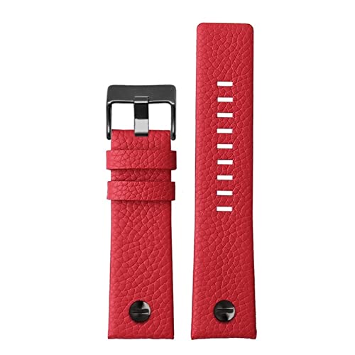 SAAWEE Lederuhrband für Diesel DZ7395 DZ7370 DZ7257 DZ7430 Schauen Sie sich Band Weiche Kuhwahnsinnsgurt an 24 m 26 mm 28 mm für Männer Frauen(Red black rivet,28mm) von SAAWEE