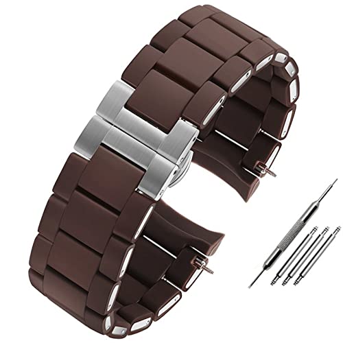 SAAWEE Silikongummi -Uhrband für AR5890 AR5889 AR5858 AR5920 AR5868 AR8023 Mann 23mm Frau 20mm Stahl im Gummi -Uhr -Bandarmband(Brown silver,23mm) von SAAWEE