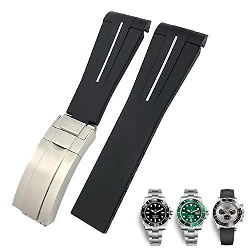 SAAWEE Uhrenarmband aus Gummi, 20 mm, 21 mm, geeignet für Submariner Rolex Daytona GMT Seiko Hamilton Sportuhrenarmband mit gebogenem Ende, 21mm, Achat von SAAWEE