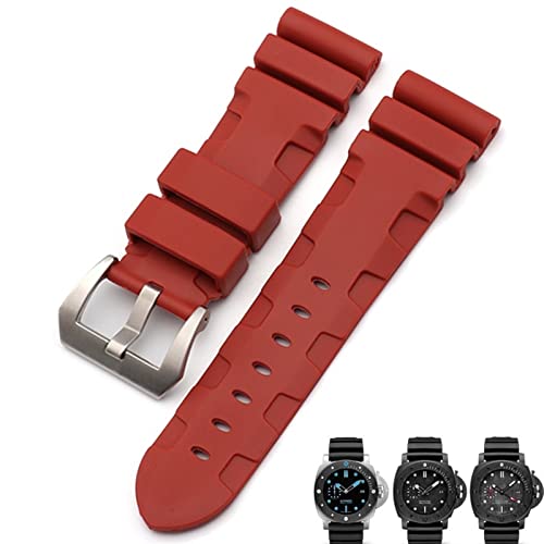SAAWEE Uhrenarmband aus Naturkautschuk, 26 mm, für Panerai Submersible Luminor PAM, Schwarz, Blau, Rot, Orange, mit Schmetterlingsverschluss(Red Pin,26mm B B) von SAAWEE