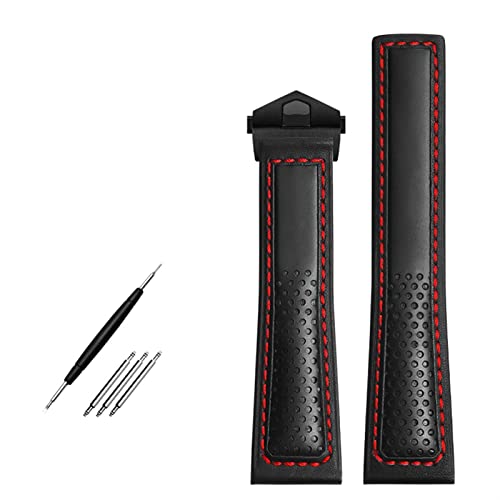 SAAWEE Uhrenarmband aus Rindsleder, 22 mm, für Tag Heuer Fiyta Tissot Uhrenarmband, rote Nähte, echtes Lederarmband, 22 mm, Achat SAAWEE Uhrenarmband aus Rindsleder, 22 mm, für Tag Heuer Fiyta Tissot Uhrenarmband, rote Nähte, echtes Lederarmband, 22 mm, Achat von SAAWEE