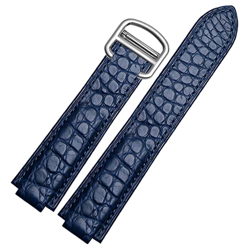 SAAWEE Uhrenarmband aus amerikanischem Krokodilleder, geeignet für Cartier Blue Balloon Convex Lederarmband 18 20 mm Herren und Damen Schwarz(Blue Silver,20-12mm) von SAAWEE
