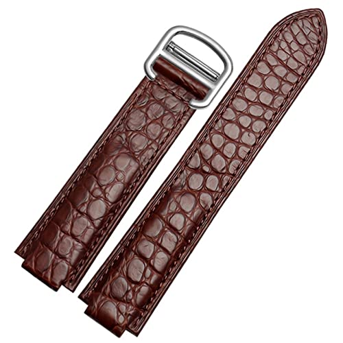 SAAWEE Uhrenarmband aus amerikanischem Krokodilleder, geeignet für Cartier Blue Balloon Convex Lederarmband 18 20 mm Herren und Damen Schwarz(Brown Silver,14-8mm) von SAAWEE