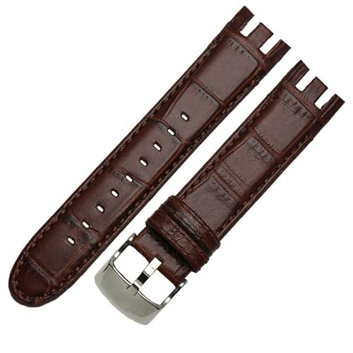 SAAWEE Uhrenarmband aus echtem Leder für Swatch YRS403 412 402G, 21 mm, Uhrenarmband für Herren, gebogenes Ende, 21 mm von SAAWEE