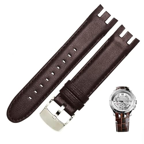 SAAWEE Uhrenarmband aus echtem Leder für Swatch YRS403 412 402G, 21 mm, Uhrenarmband für Herren, gebogenes Ende, 21 mm von SAAWEE
