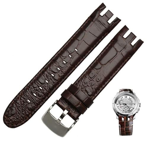 SAAWEE Uhrenarmband aus echtem Leder für Swatch YRS403 412 402G, 21 mm, Uhrenarmband für Herren, gebogenes Ende, 21 mm von SAAWEE