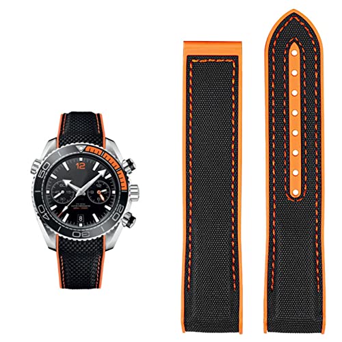 SAAWEE Uhrenarmband für Omega 300 SEAMASTER 600 PLANET OCEAN Silikon Nylonarmband Uhrenzubehör Uhrenarmband Kette 20mm 22mm Gürtel(Black orange NO,20mm) von SAAWEE