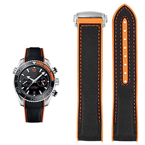 SAAWEE Uhrenarmband für Omega 300 SEAMASTER 600 PLANET OCEAN Silikon Nylonarmband Uhrenzubehör Uhrenarmband Kette 20mm 22mm Gürtel(Black orange SK,20mm) von SAAWEE