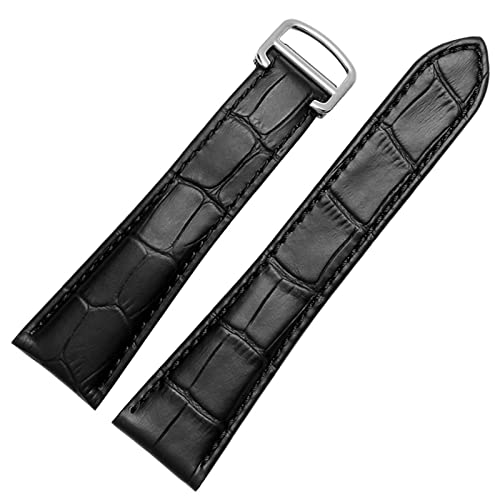 SAAWEE Uhrenarmband für Tank Echtleder-Uhrenarmband Herren Claire Ledergürtel London Solo mechanische Uhrenzubehör 25mm(Black-Silver,18mm) von SAAWEE