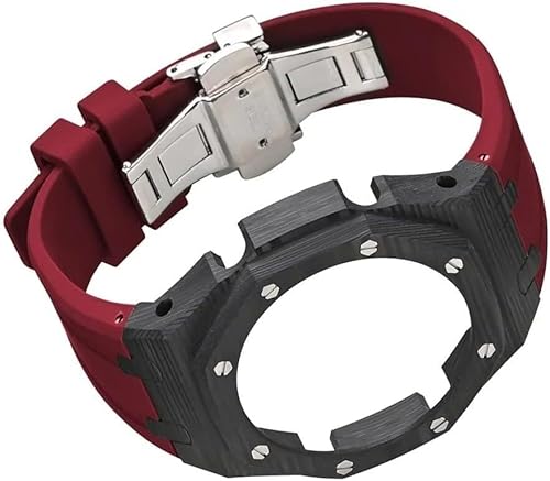 SAAWEE Uhrengehäuse aus Karbonfaser, Gummiarmband, Uhrenmod, für GA2100/GA2110, Edelstahl-Schnalle, Metalllünette, Uhrenarmband, Ersatzzubehör für Herren, Einheitsgröße, Achat von SAAWEE