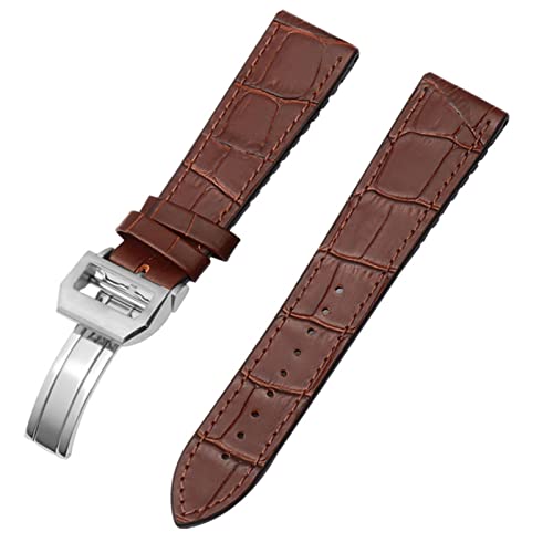 SAAWEE Zum Iwc Bertofino Pilotmark 20mm 22mm Uhrenband Alligator Genauer Leder Silikon Gummi -Sohle -Uhrengurt(Brown-silver,20mm) von SAAWEE