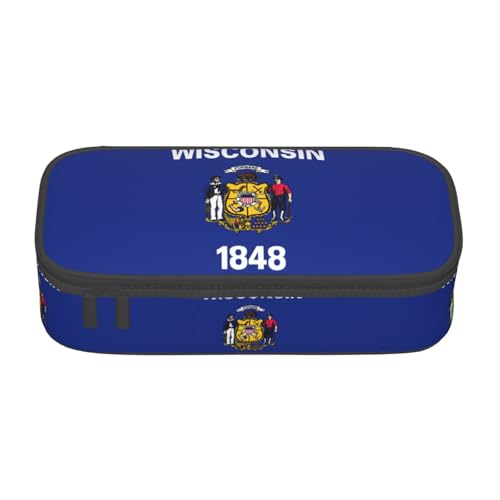 Multifunktionales Federmäppchen mit Wisconsin Staatsflagge, perfekt für Studenten, Profis und Reisende gleichermaßen, Schwarz , Einheitsgröße, Kosmetiktasche von SABFWF