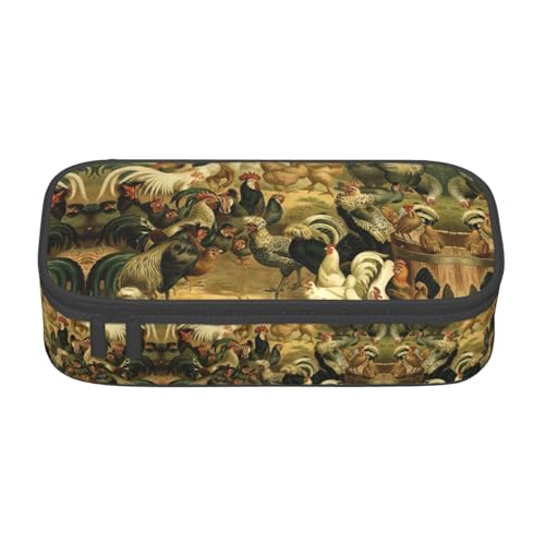 SABFWF Multifunktionales Federmäppchen mit Huhn- und Hahn-Druck, perfekt für Studenten, Profis und Reisende gleichermaßen, Schwarz , Einheitsgröße, Kosmetiktasche von SABFWF