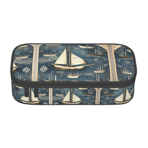 SABFWF Multifunktionales Federmäppchen mit Segelboot-Kartendruck, perfekt für Studenten, Profis und Reisende gleichermaßen, Schwarz , Einheitsgröße, Kosmetiktasche von SABFWF