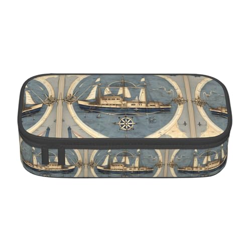 SABFWF Multifunktionales Federmäppchen mit Segelboot-Kartendruck, perfekt für Studenten, Profis und Reisende gleichermaßen, Schwarz , Einheitsgröße, Kosmetiktasche von SABFWF
