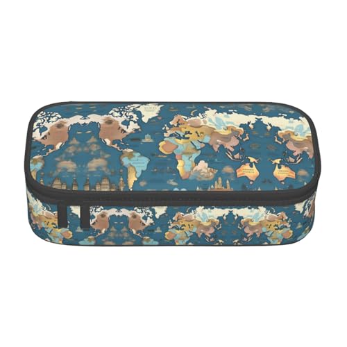 SABFWF Multifunktionales Federmäppchen mit Weltkarten-Muster, perfekt für Studenten, Profis und Reisende gleichermaßen, Schwarz , Einheitsgröße, Kosmetiktasche von SABFWF