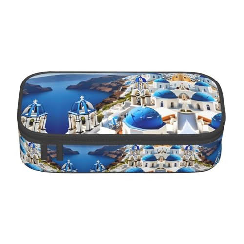 SABFWF Multifunktionales Federmäppchen mit griechischem Insel-Motiv und Meerblick, perfekt für Studenten, Profis und Reisende gleichermaßen, Schwarz , Einheitsgröße, Kosmetiktasche von SABFWF