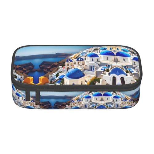 SABFWF Santorini Multifunktionales Federmäppchen mit griechischer Insel und Meerblick, perfekt für Studenten, Profis und Reisende gleichermaßen, Schwarz , Einheitsgröße, Kosmetiktasche von SABFWF