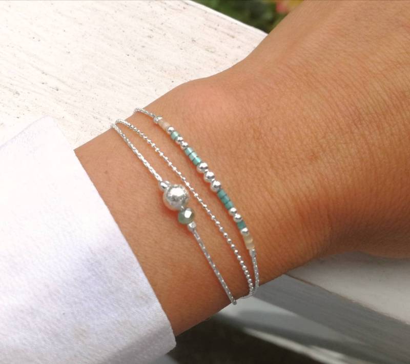 Perlenarmband Armband Aus 925Er Sterlingsilber Dreireihiges Geschenk Für Frauen Armreif Weihnachtsgeschenk von SABLEBLANCBIJOUX