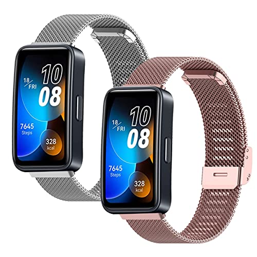 2 Stück Ersatzarmband für Huawei Band 8 Armband für Damen/Herren, Huawei Band 8 Ersatz Edelstahl Metall Armband Kompatibel mit Huawei Band 8 Armband (H) von SABSEN