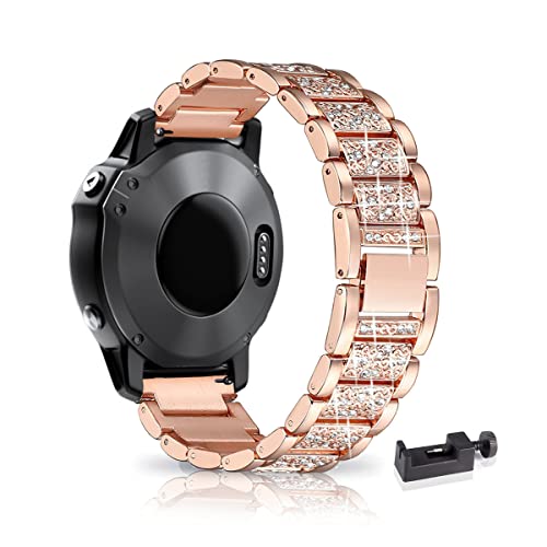 22MM Metall Armband Kompatibel mit Garmin Fenix 5/Fenix 5 Plus/Fenix 6/Fenix 6 Pro/Fenix 7/Forerunner 935/945 Armband, Frauen Strass Glitzer Verstellbare Edelstahl Ersatzbänder Armband (A) von SABSEN