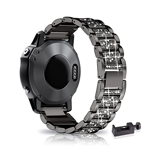 22MM Metall Armband Kompatibel mit Garmin Fenix 5/Fenix 5 Plus/Fenix 6/Fenix 6 Pro/Fenix 7/Forerunner 935/945 Armband, Frauen Strass Glitzer Verstellbare Edelstahl Ersatzbänder Armband (B) von SABSEN