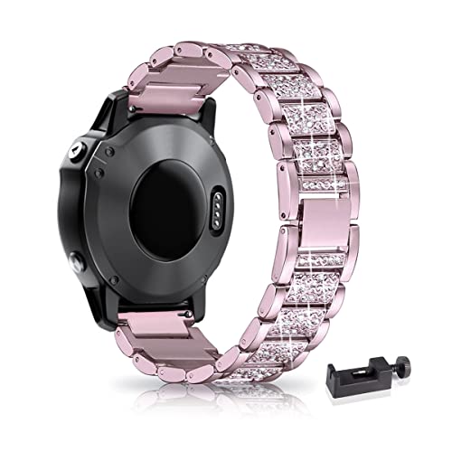 22MM Metall Armband Kompatibel mit Garmin Fenix 5/Fenix 5 Plus/Fenix 6/Fenix 6 Pro/Fenix 7/Forerunner 935/945 Armband, Frauen Strass Glitzer Verstellbare Edelstahl Ersatzbänder Armband (C) von SABSEN