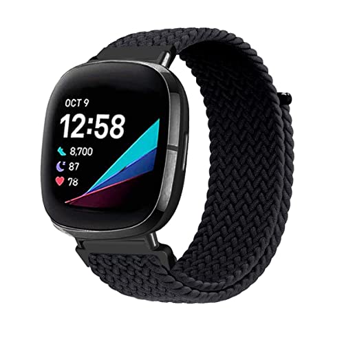 Armband für Fitbit Versa 3/ Versa 4/Sense/Sense 2 Armband, Geflochtenes Nylon Stoff Solo Loop Band für Damen Herren, Verstellbares Ersatzarmband Kompatibel mit Fitbit Versa 3/ Versa 4 (D) von SABSEN