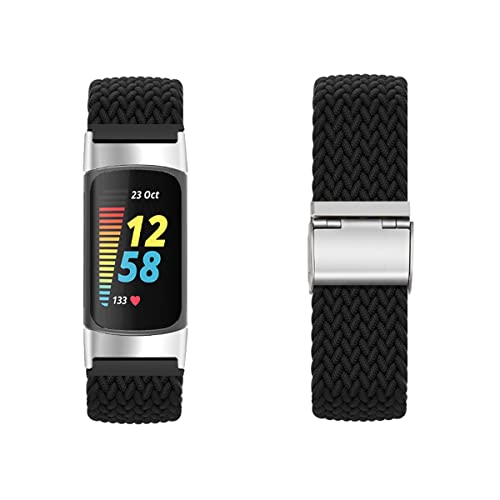 Dehnbarer Wristband für Fitbit Charge 5 Armband, Geflochtenes Nylon Stoff Solo Loop Band für Damen Herren, Verstellbares Ersatzarmband Kompatibel mit Fitbit Charge 5 (11) von SABSEN