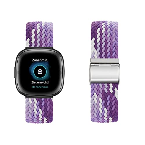 Dehnbarer Wristband für Fitbit Versa 4/Sense 2/Versa 3/Sense Armband, Geflochtenes Nylon Stoff Solo Loop Band für Damen Herren, Verstellbares Ersatzarmband Kompatibel mit Fitbit Versa 4/Sense 2 (24) von SABSEN