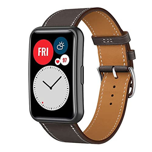 Leder Armband für Huawei Watch Fit/Elegant/New Armbänder, Echtleder Schlank Ersatzarmband mit Edelstahl-Verschluss Kompatibel mit Armbänder Huawei Watch Fit/Elegant/New (1) von SABSEN