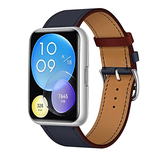 Leder Armband für Huawei Watch Fit 2 Active/Classic/Elegant Armbänder, Echtleder Schlank Ersatzarmband mit Edelstahl-Verschluss Kompatibel mit Armbänder Huawei Watch Fit 2 (14) von SABSEN