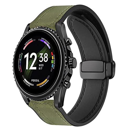 Magnetische Leder Armband für Fossil Neutra Gen 6 Hybrid/Fossil Herren Gen 6 44mm Armbänder, Magnetische Leder Silikon Hybrid Ersatzarmband Kompatibel mit Armbänder Fossil Gen 6 44MM (E) von SABSEN