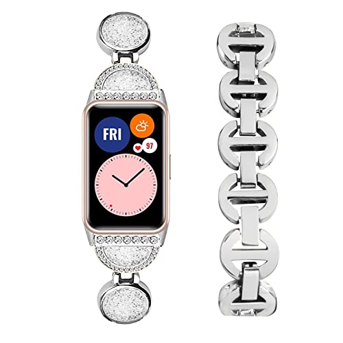 Metall Armband für Huawei Watch Fit Armband, Metall Edelstahl Band mit Kristall Diamanten Glänzend Strass Uhrenarmband Ersatz Kompatibel mit Huawei Watch Fit (D) von SABSEN