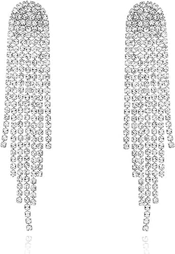 Lange Quasten Ohrringe für Damen, Silber Strass Quasten Ohrringe Silber, Lange Ohrringe Wasserfall Ohrringe Hängend Hypoallergen Ohrstecker Schmuck, Geschenk für Frauen Mädchen Hochzeiten Geburtstag von SABVITA