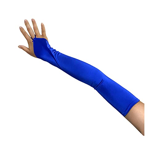 SACASUSA Fingerlose 58,4 cm lange Braut-Satin-Handschuhe über dem Ellenbogen in 20 Farben, Imperial Royal Blue, Large von SACASUSA