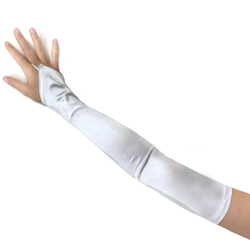 SACASUSA Fingerlose 58,4 cm lange Braut-Satin-Handschuhe über dem Ellenbogen in 20 Farben, Weiss/opulenter Garten, Einheitsgröße von SACASUSA