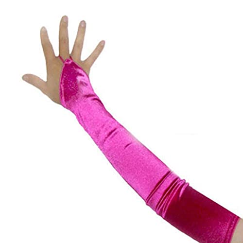 SACASUSA Fingerlose 58,4 cm lange Braut-Satin-Handschuhe über dem Ellenbogen in 20 Farben, fuchsia pink, Large von SACASUSA