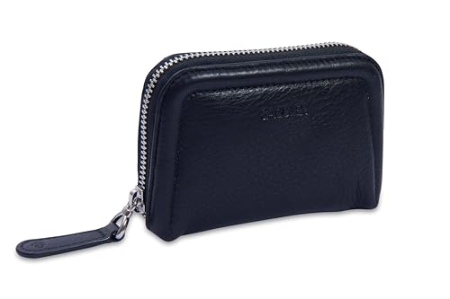 SADDLER Annabelle Damen Münzbörse Echtleder Reißverschluss 2 Fächer mit RFID Schutz, Schwarz , Minimalistisch von SADDLER