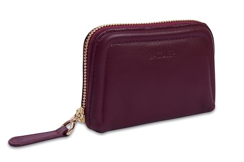 SADDLER Annabelle Damen Münzbörse Echtleder Reißverschluss 2 Fächer mit RFID Schutz, bordeaux, Minimalistisch von SADDLER