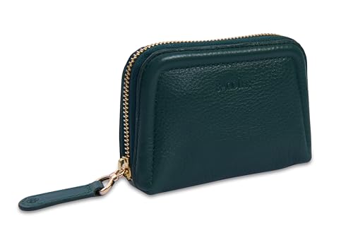 SADDLER Annabelle Damen Münzbörse Echtleder Reißverschluss 2 Fächer mit RFID Schutz, grün, Minimalistisch von SADDLER