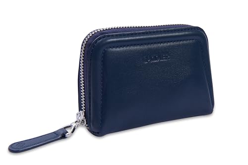 SADDLER Annabelle Damen Münzbörse Echtleder Reißverschluss 2 Fächer mit RFID Schutz, navy, Minimalistisch von SADDLER