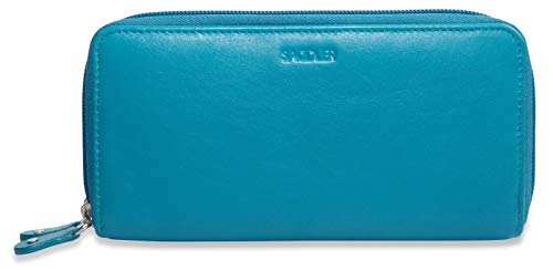 SADDLER Luxurious Real Leather Long 2 Section High Capacity Double Zip Round Ladies Wallet for Phone & Credit Cards | RFID Protected | Gift Boxed - Teal von SADDLER